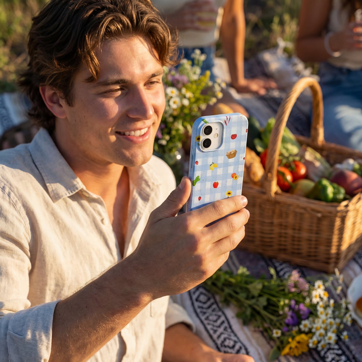 Powder Blue Gingham Farmhouse iPhone 17 Pro Max Case