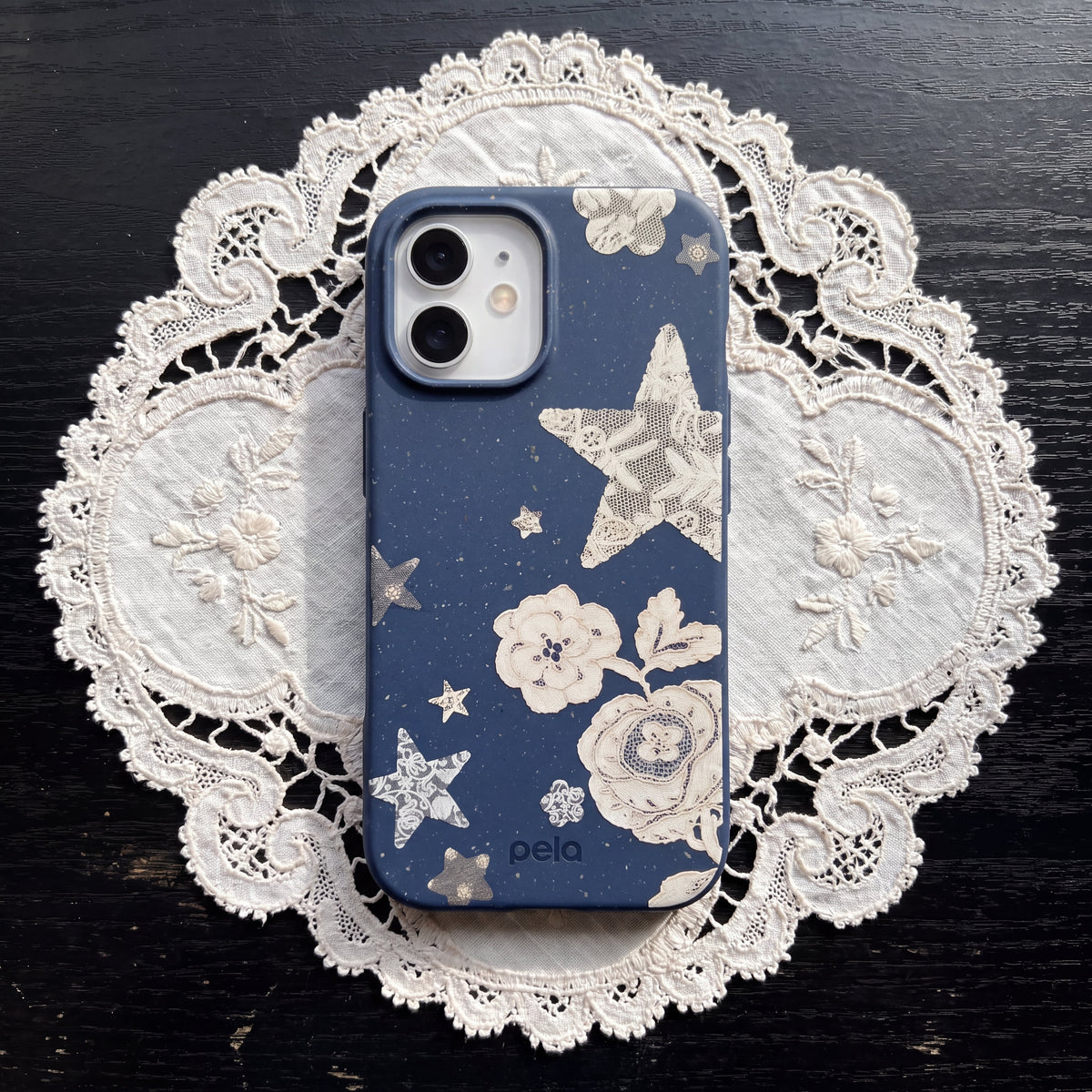 Navy Blue Romantic Lace iPhone 17 Case