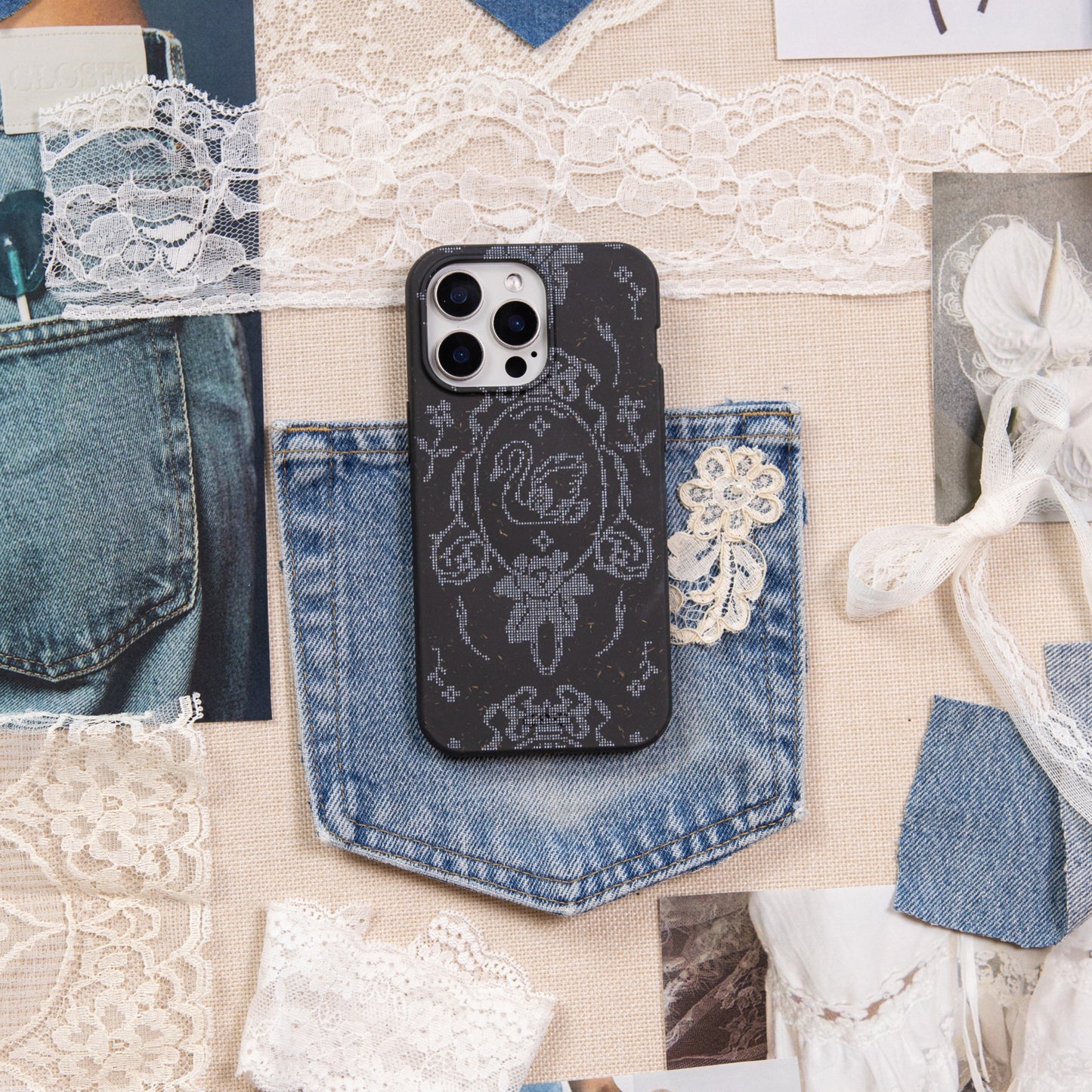 Black Studded Swan iPhone 16 Case