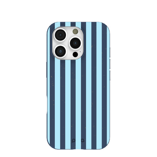 Navy Blue Baby Blue Stripes iPhone 16 Pro Case