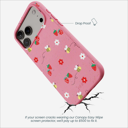 Bubblegum Pink Bees n Berries iPhone 17 Pro Max Case