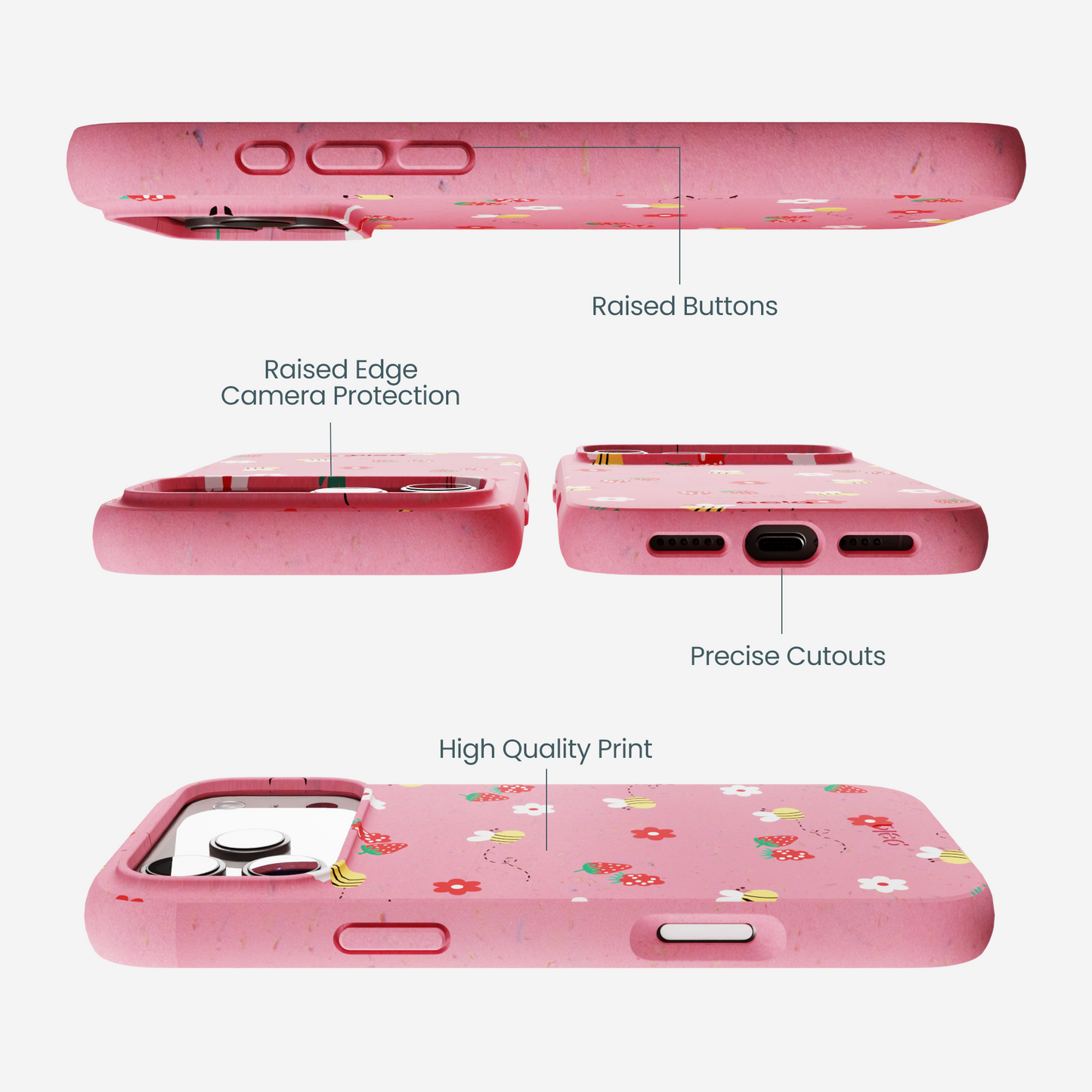 Bubblegum Pink Bees n Berries iPhone 17 Pro Max Case