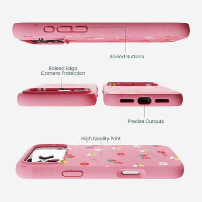 Bubblegum Pink Bees n Berries iPhone 17 Pro Max Case