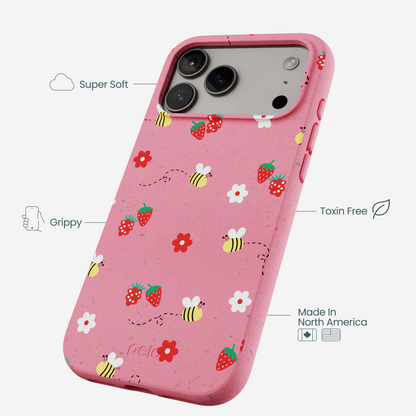 Bubblegum Pink Bees n Berries iPhone 17 Pro Max Case