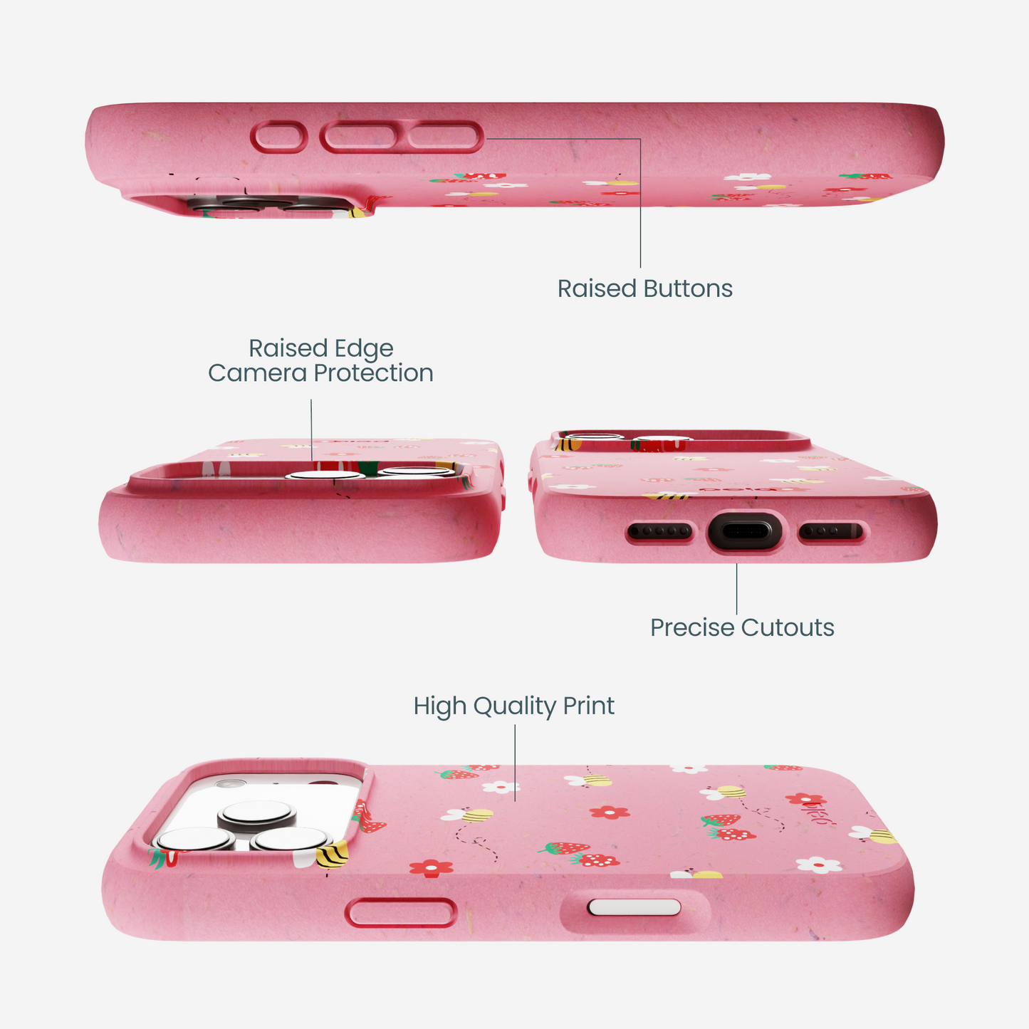 Bubblegum Pink Bees n Berries iPhone 17 Pro Case