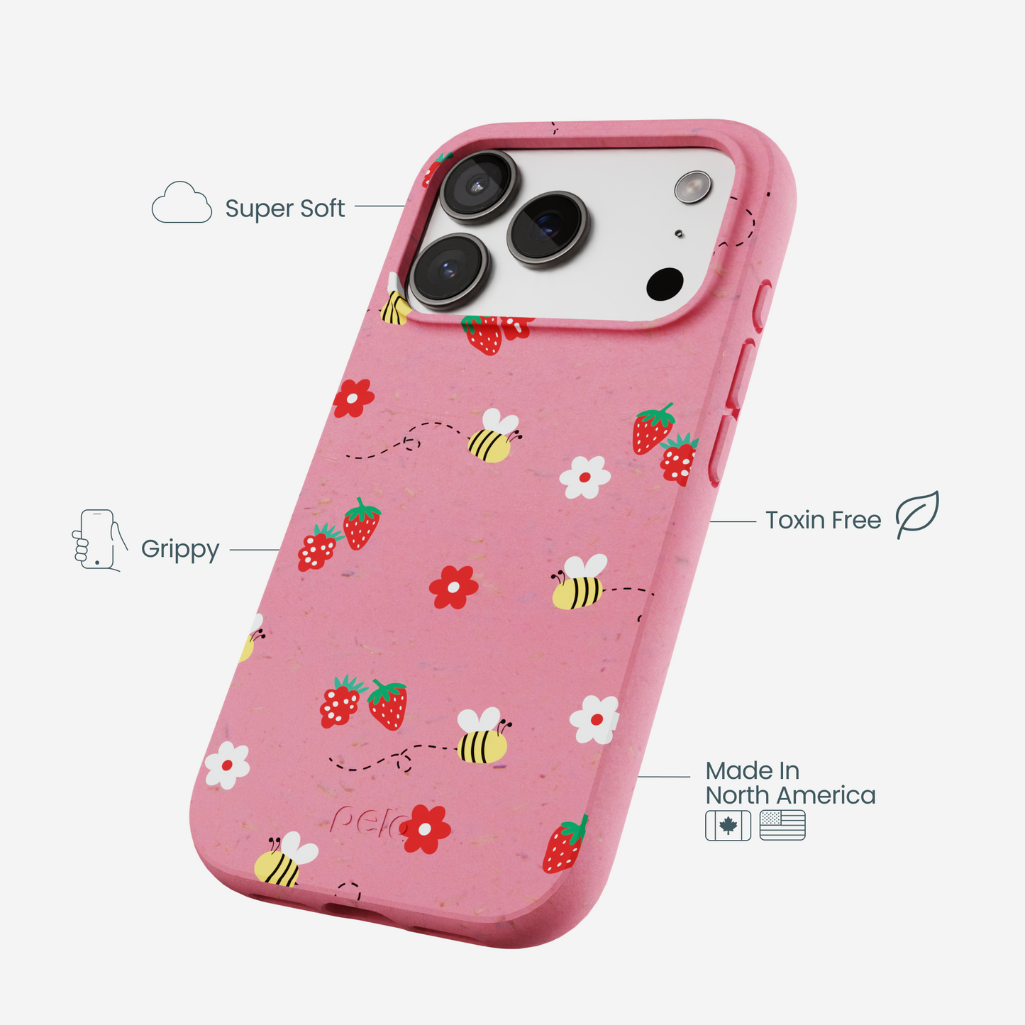 Bubblegum Pink Bees n Berries iPhone 17 Pro Case
