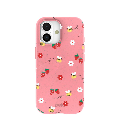 Bubblegum Pink Bees n Berries iPhone 17 Case