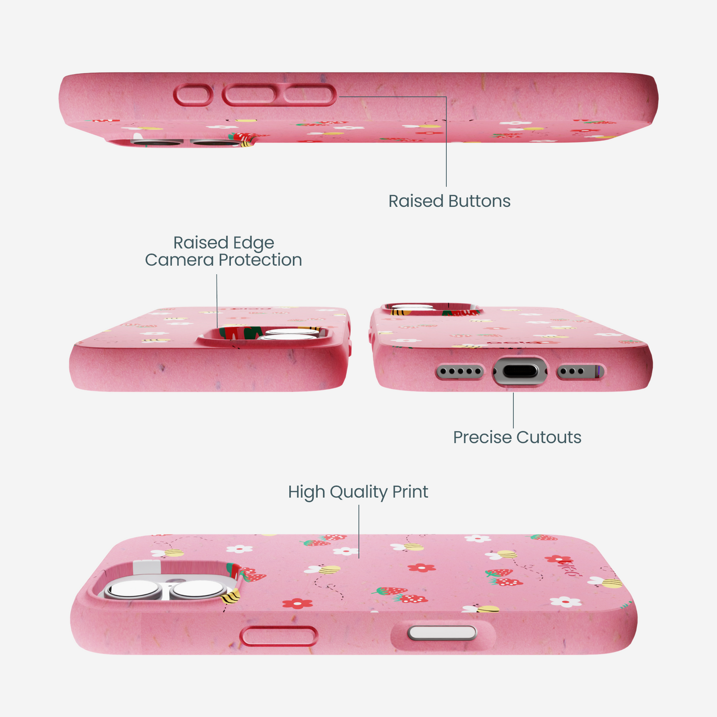 Bubblegum Pink Bees n Berries iPhone 17 Case