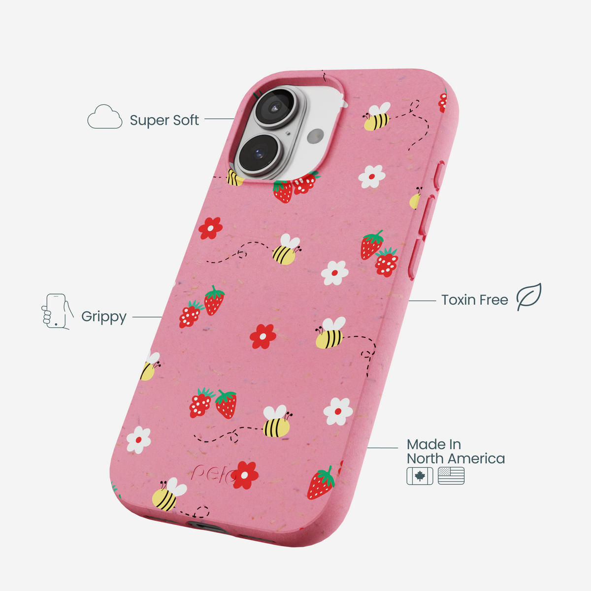 Bubblegum Pink Bees n Berries iPhone 17 Case