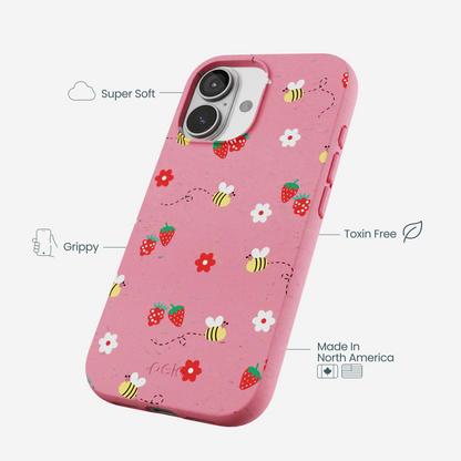 Bubblegum Pink Bees n Berries iPhone 17 Case