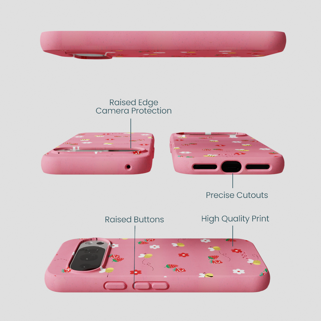 Bubblegum Pink Bees n Berries Google Pixel 10/10 Pro Case