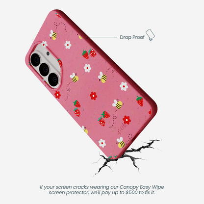 Bubblegum Pink Bees n Berries Samsung Galaxy S26 Case