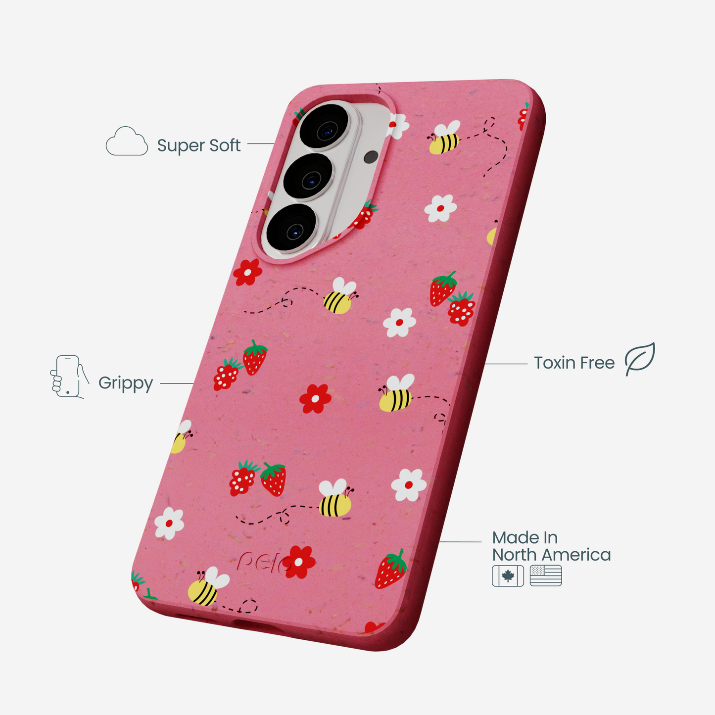 Bubblegum Pink Bees n Berries Samsung Galaxy S26 Case