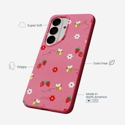 Bubblegum Pink Bees n Berries Samsung Galaxy S26 Case