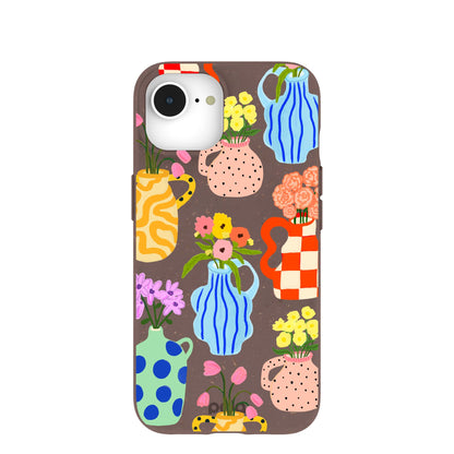 Chocolate Brown Bloom Ceramics iPhone 16e/17e Case