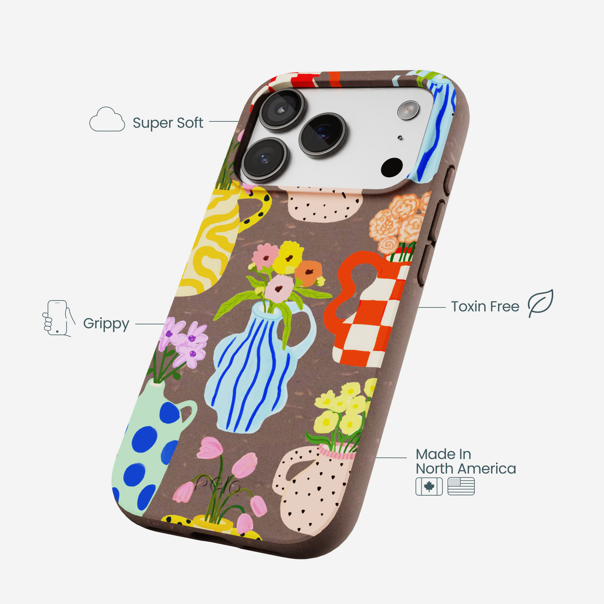 Chocolate Brown Bloom Ceramics iPhone 17 Pro Case