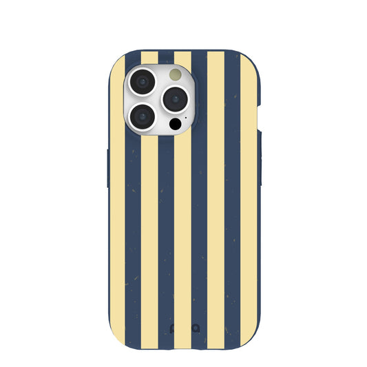 Navy Blue Butter Yellow Stripes iPhone 15 Pro Case
