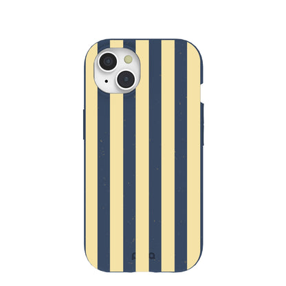 Navy Blue Butter Yellow Stripes iPhone 15 Case