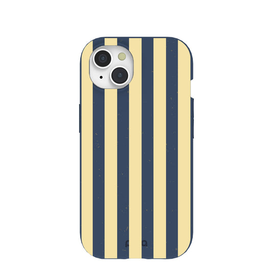 Navy Blue Butter Yellow Stripes iPhone 15 Case