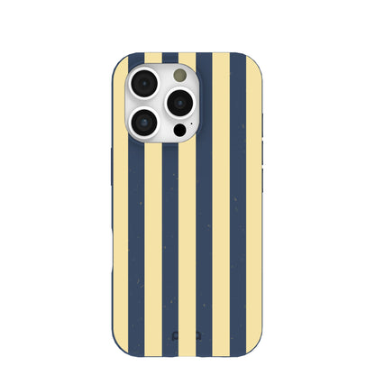 Navy Blue Butter Yellow Stripes iPhone 16 Pro Case