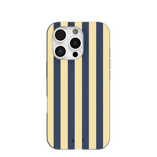 Navy Blue Butter Yellow Stripes iPhone 16 Pro Case