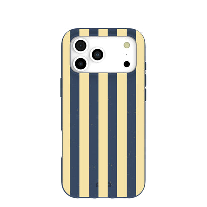 Navy Blue Butter Yellow Stripes iPhone 17 Pro Max Case