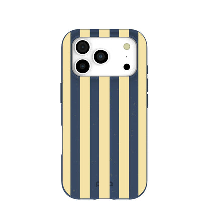 Navy Blue Butter Yellow Stripes iPhone 17 Pro Case