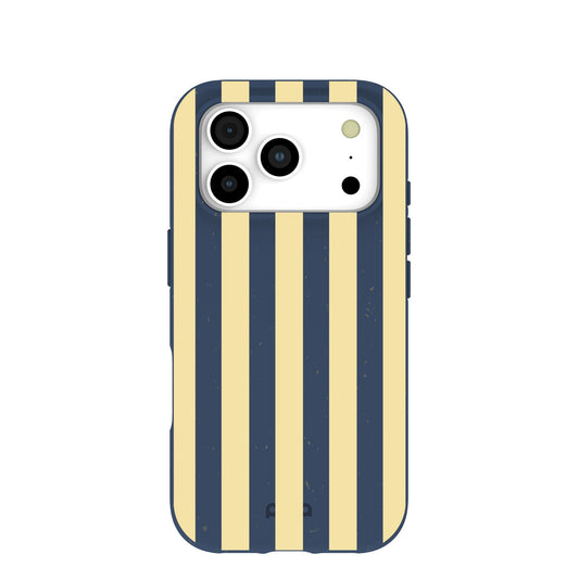 Navy Blue Butter Yellow Stripes iPhone 17 Pro Case
