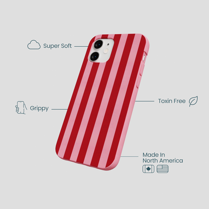 Bubblegum Pink Cherry Stripes iPhone 12 Mini Case
