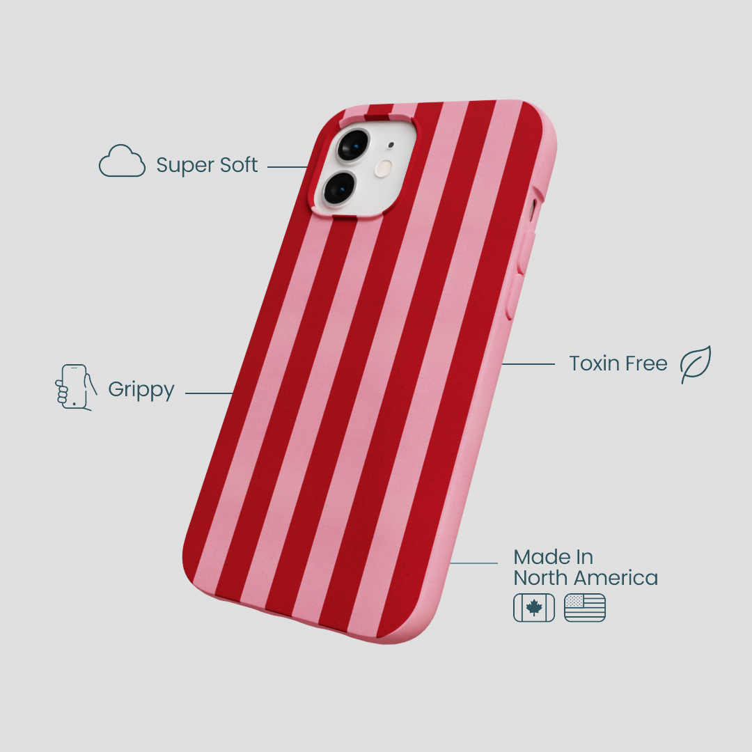 Bubblegum Pink Cherry Stripes iPhone 12/ iPhone 12 Pro Case