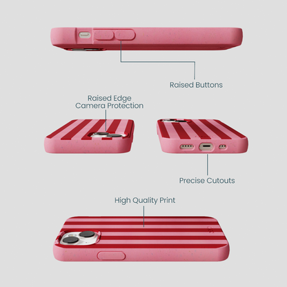 Bubblegum Pink Cherry Stripes iPhone 13 Mini Case
