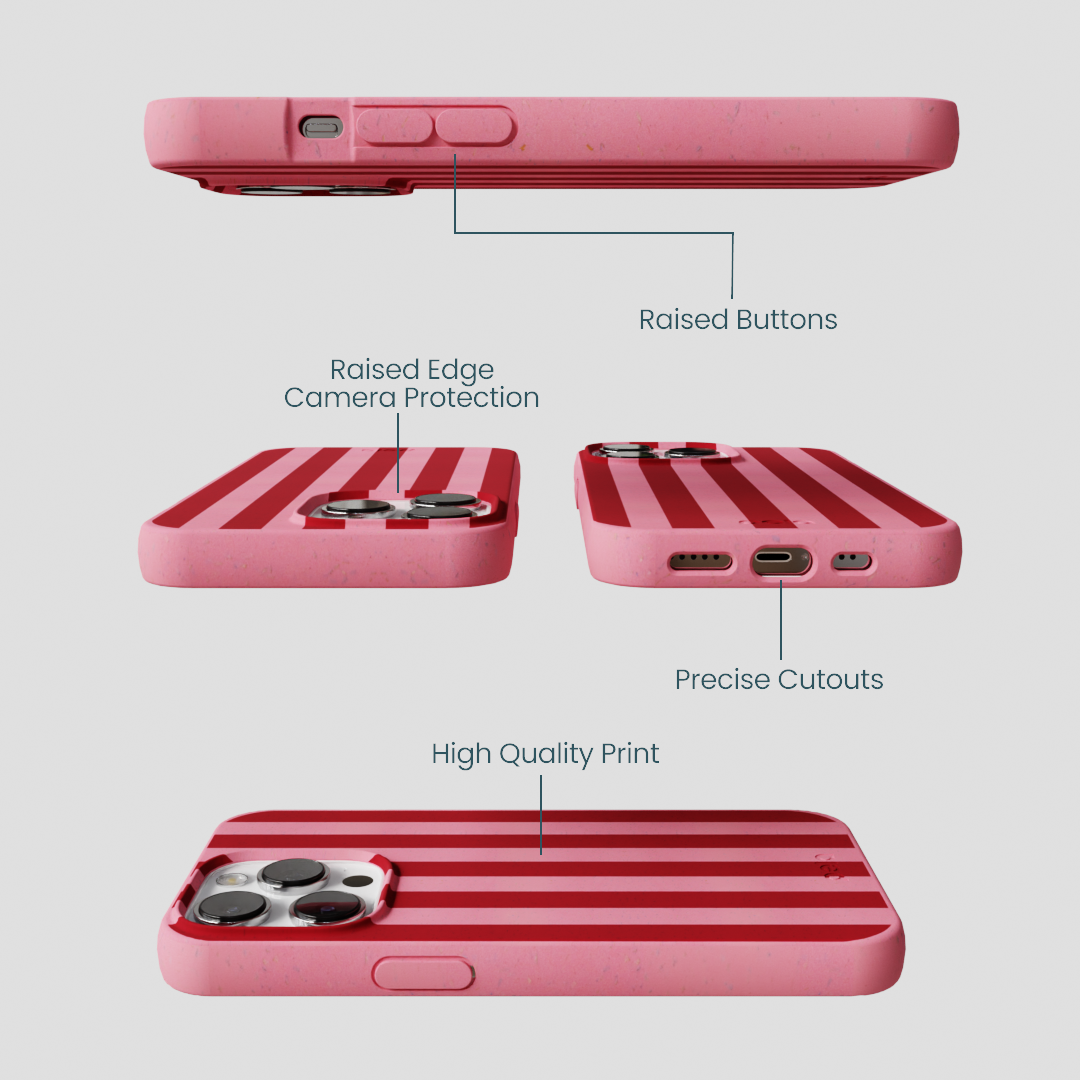 Bubblegum Pink Cherry Stripes iPhone 13 Pro Case