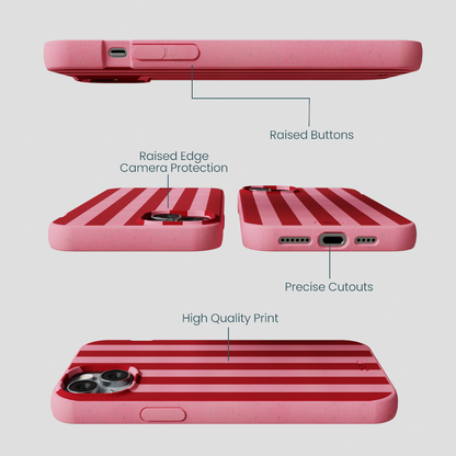 Bubblegum Pink Cherry Stripes iPhone 14 Plus Case