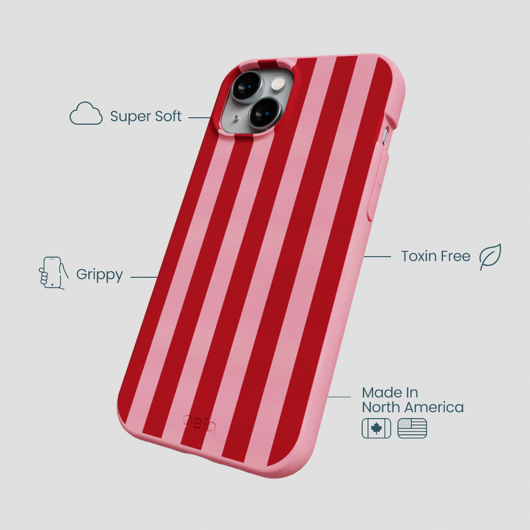 Bubblegum Pink Cherry Stripes iPhone 14 Plus Case