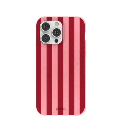 Bubblegum Pink Cherry Stripes iPhone 14 Pro Max Case