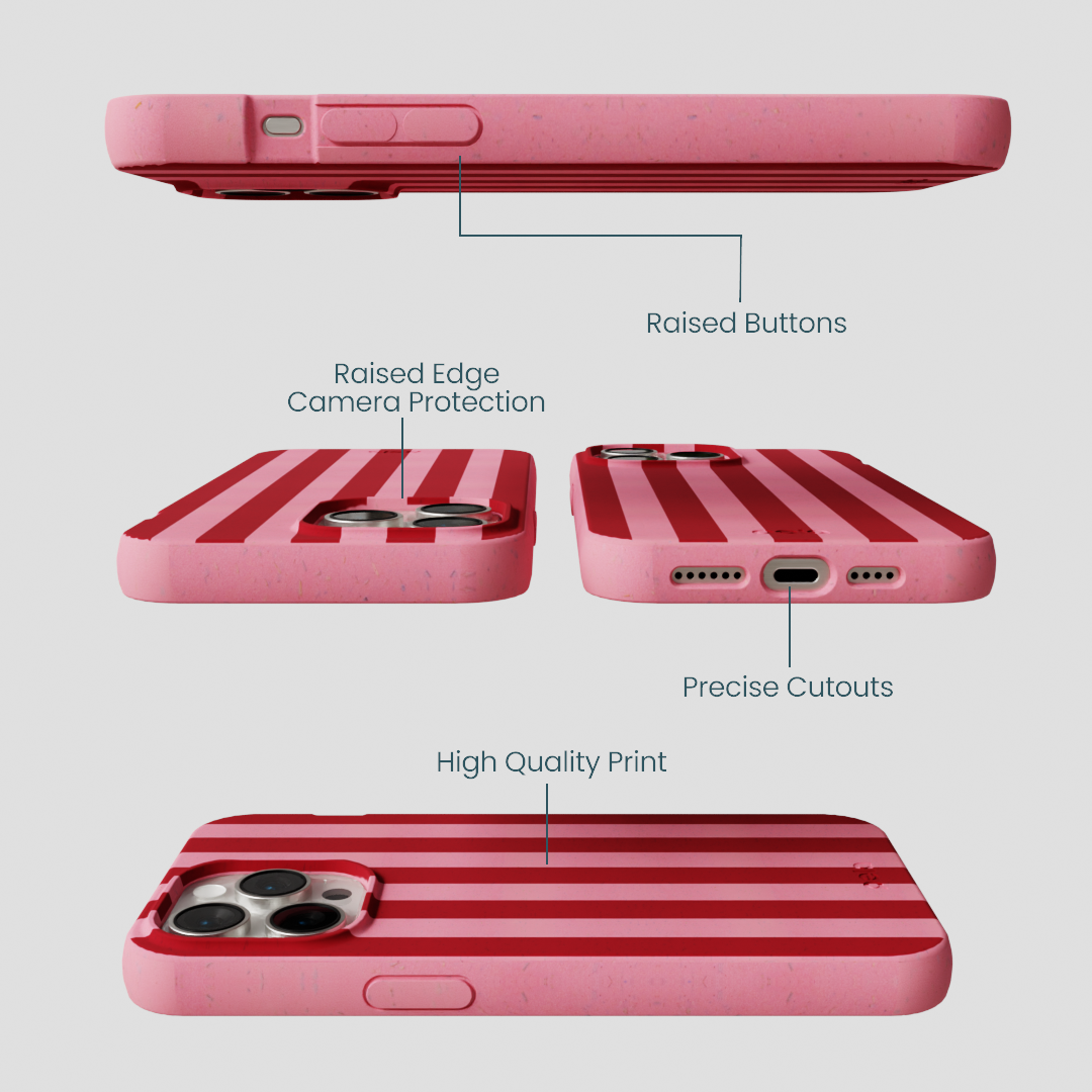 Bubblegum Pink Cherry Stripes iPhone 14 Pro Max Case