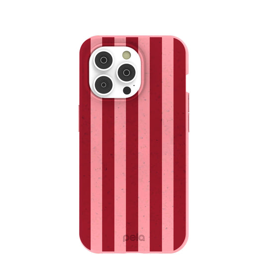 Bubblegum Pink Cherry Stripes iPhone 14 Pro Case