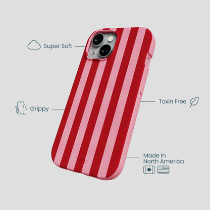 Bubblegum Pink Cherry Stripes iPhone 14 Case