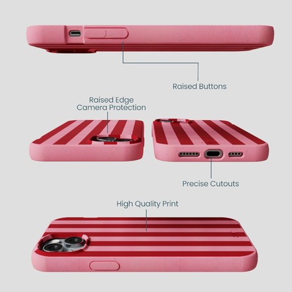 Bubblegum Pink Cherry Stripes iPhone 15 Plus Case