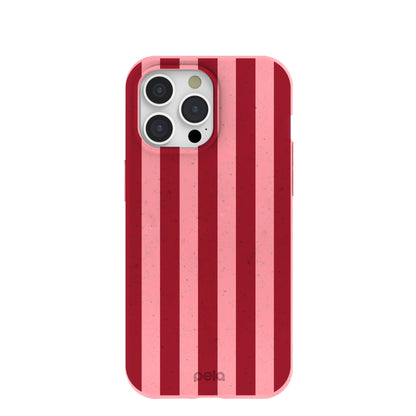 Bubblegum Pink Cherry Stripes iPhone 15 Pro Max Case