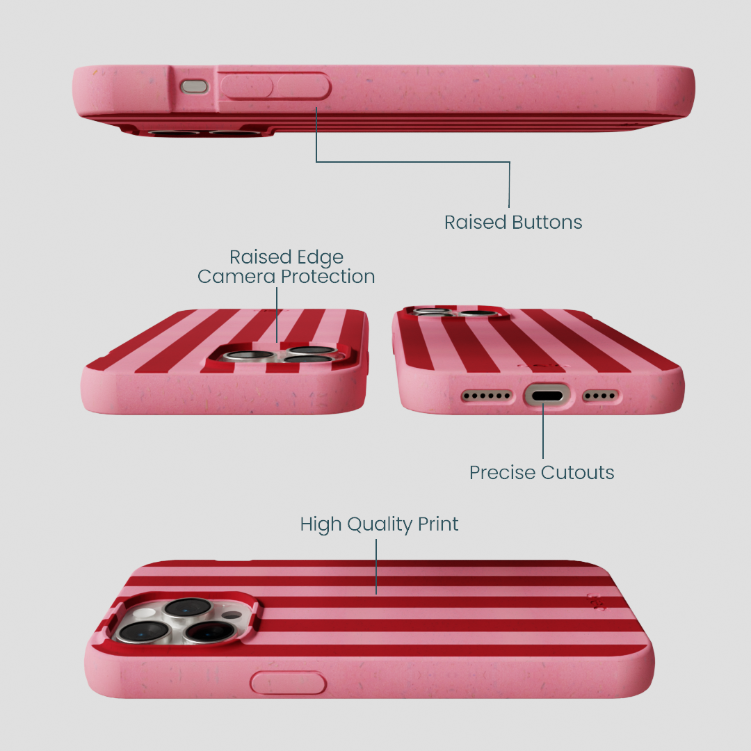 Bubblegum Pink Cherry Stripes iPhone 15 Pro Max Case