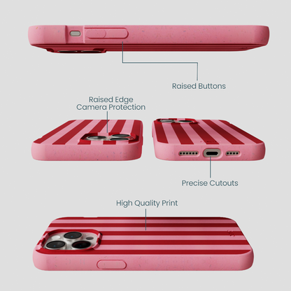 Bubblegum Pink Cherry Stripes iPhone 15 Pro Max Case