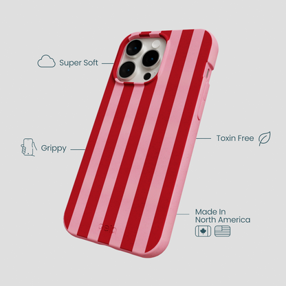 Bubblegum Pink Cherry Stripes iPhone 15 Pro Max Case