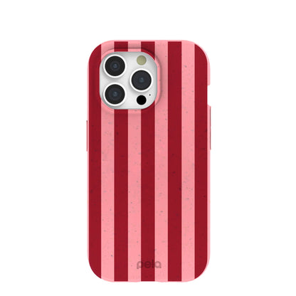 Bubblegum Pink Cherry Stripes iPhone 15 Pro Case