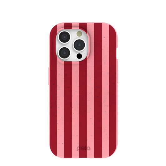 Bubblegum Pink Cherry Stripes iPhone 15 Pro Case