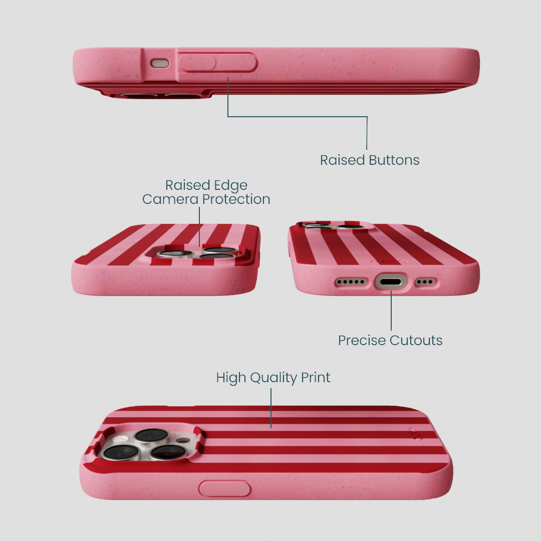 Bubblegum Pink Cherry Stripes iPhone 15 Pro Case