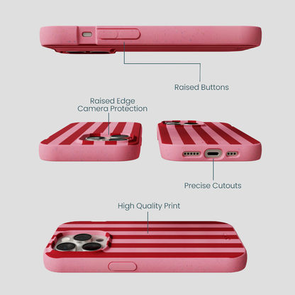 Bubblegum Pink Cherry Stripes iPhone 15 Pro Case