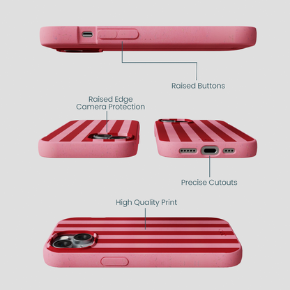 Bubblegum Pink Cherry Stripes iPhone 15 Case