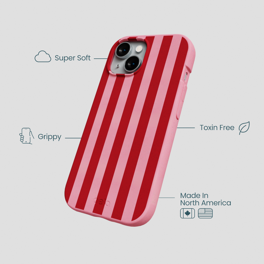 Bubblegum Pink Cherry Stripes iPhone 15 Case