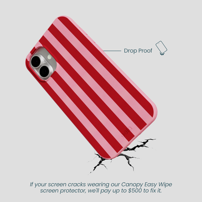 Bubblegum Pink Cherry Stripes iPhone 16 Plus Case